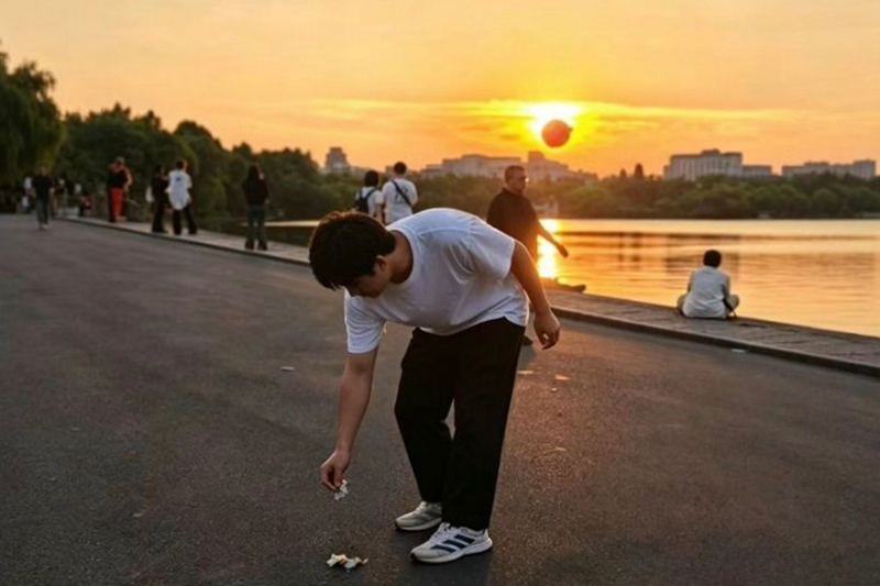 图为实践团成员清理村内道路沿线垃圾.png