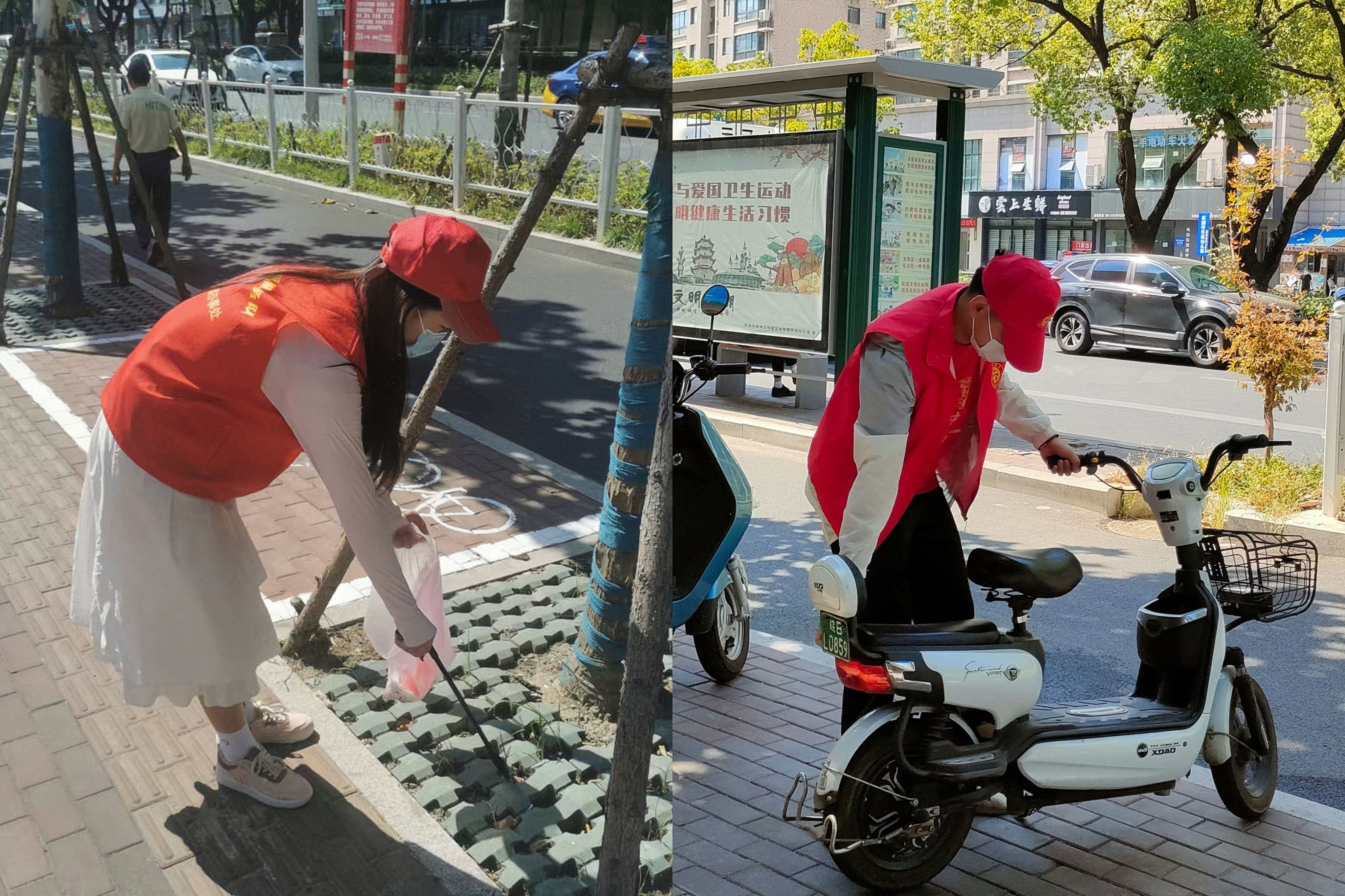 图为志愿者进行街道干净文明工作.jpg