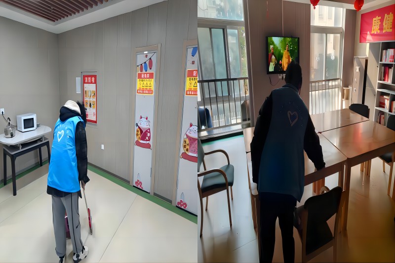 图为志愿者打扫养老服务中心.jpg